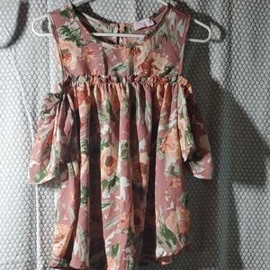 Pink Lily Floral Ruffle Blouse